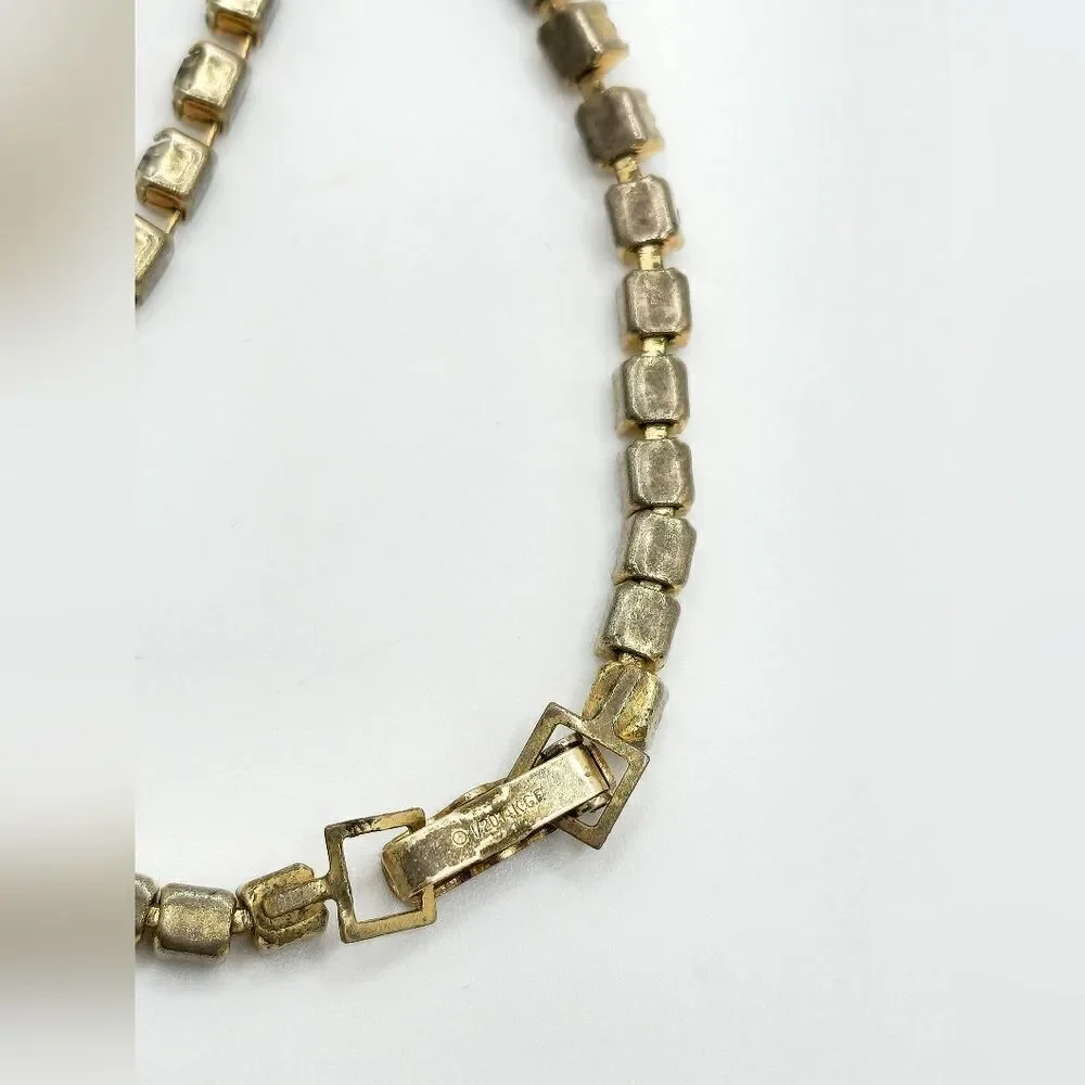 Vintage gold rhinestone prong set tennis bracelet